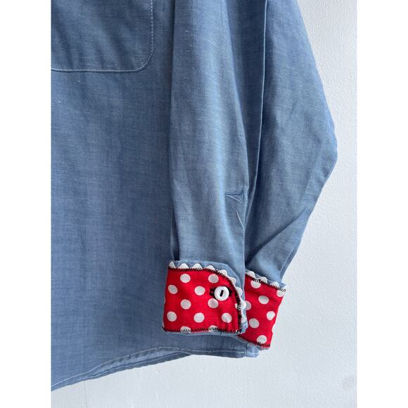 Vtg 70's Holly Hobbie Chambray Button Up Shirt Applique Butterfly Cottagecore - Picture 5 of 8